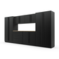 Proslat FusionPlus 13 ft MAX garage cabinet set in Black with Black handles and a Maple Wood worktop