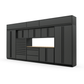 Proslat FusionPlus 16 ft TOOL garage cabinet set with overheads in Traffic Gray with Black handles and a Maple Wood worktop