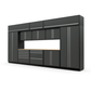 Proslat FusionPlus 16 ft MAX garage cabinet set with overheads in Traffic Gray with Silver handles and a Maple Wood worktop
