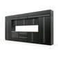 Proslat FusionPlus 16 ft MAX garage cabinet set with overheads in Black with Silver handles and a Maple Wood worktop