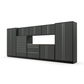 Proslat FusionPlus 16 ft TOOL garage cabinet set in Traffic Gray with Silver handles and a Maple Wood worktop