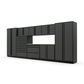 Proslat FusionPlus 16 ft TOOL garage cabinet set in Traffic Gray with Black handles and a Maple Wood worktop