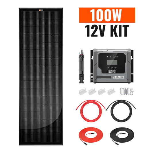Rich Solar 100W Slim Onyx Off-Grid Solar Kit | 12V Monocrystalline Van & RV Power