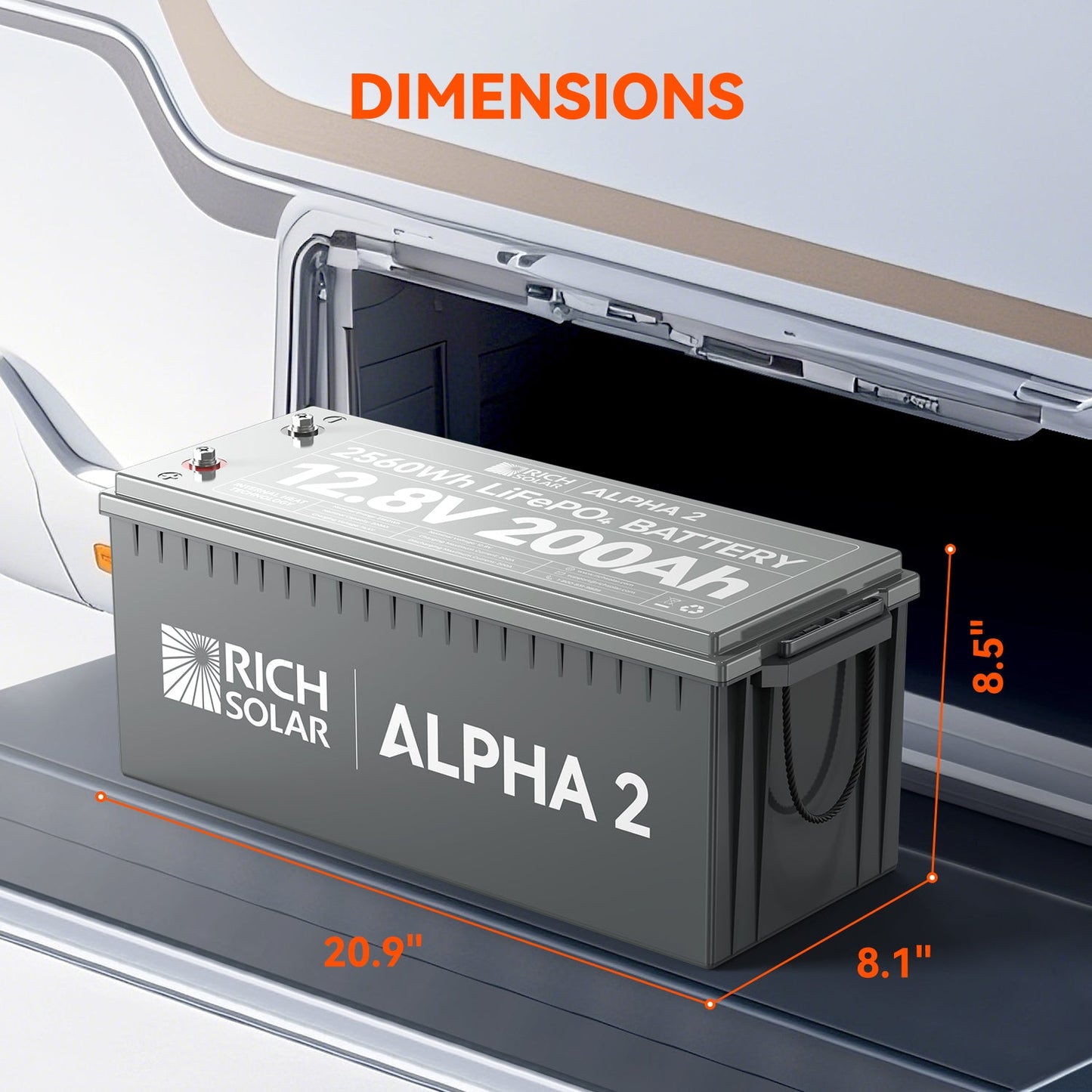 RICH SOLAR Alpha 2 12V 200Ah LiFePO4 Lithium Iron Phosphate Battery (2560Wh)