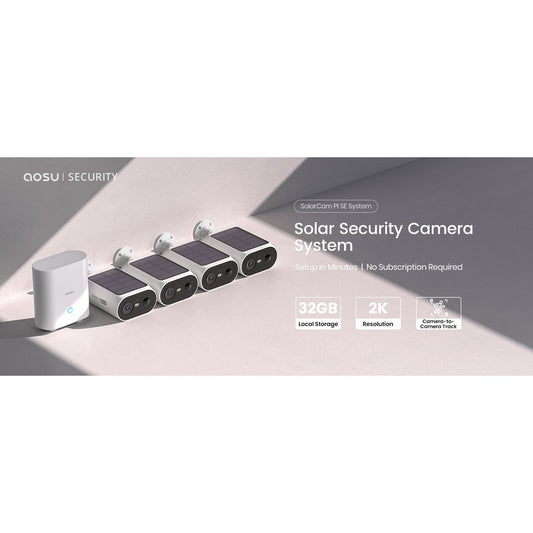 Petra AOSU 2K 3.0MP Dual-Band Outdoor Solar Security Camera Pro System with HomeBase (4-Pack, C8E-4H)