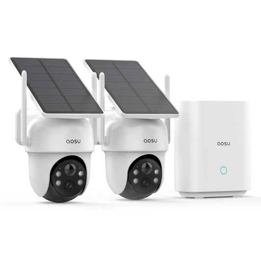 Petra AOSU 2K 3.0MP Dual-Band Outdoor PTZ Solar Security Camera Kit with HomeBase (2-Pack, C9C3CA11)