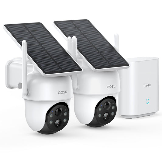 Petra AOSU 2K 3.0MP Dual-Band Outdoor PTZ Solar Security Camera Kit with HomeBase (2-Pack, C9C3CA11)