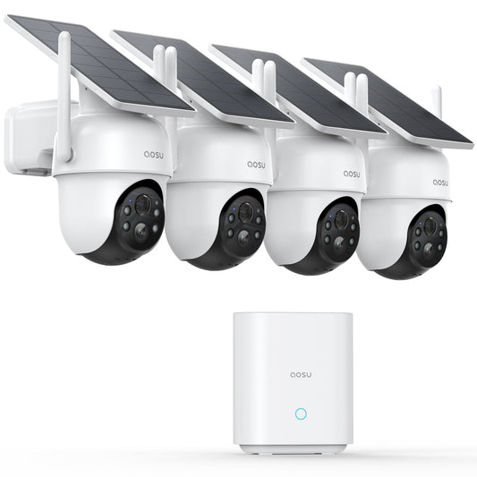 Petra AOSU 2K 3.0MP Dual-Band Solar Security Camera Kit with HomeBase (4-Pack, C9C-4H)