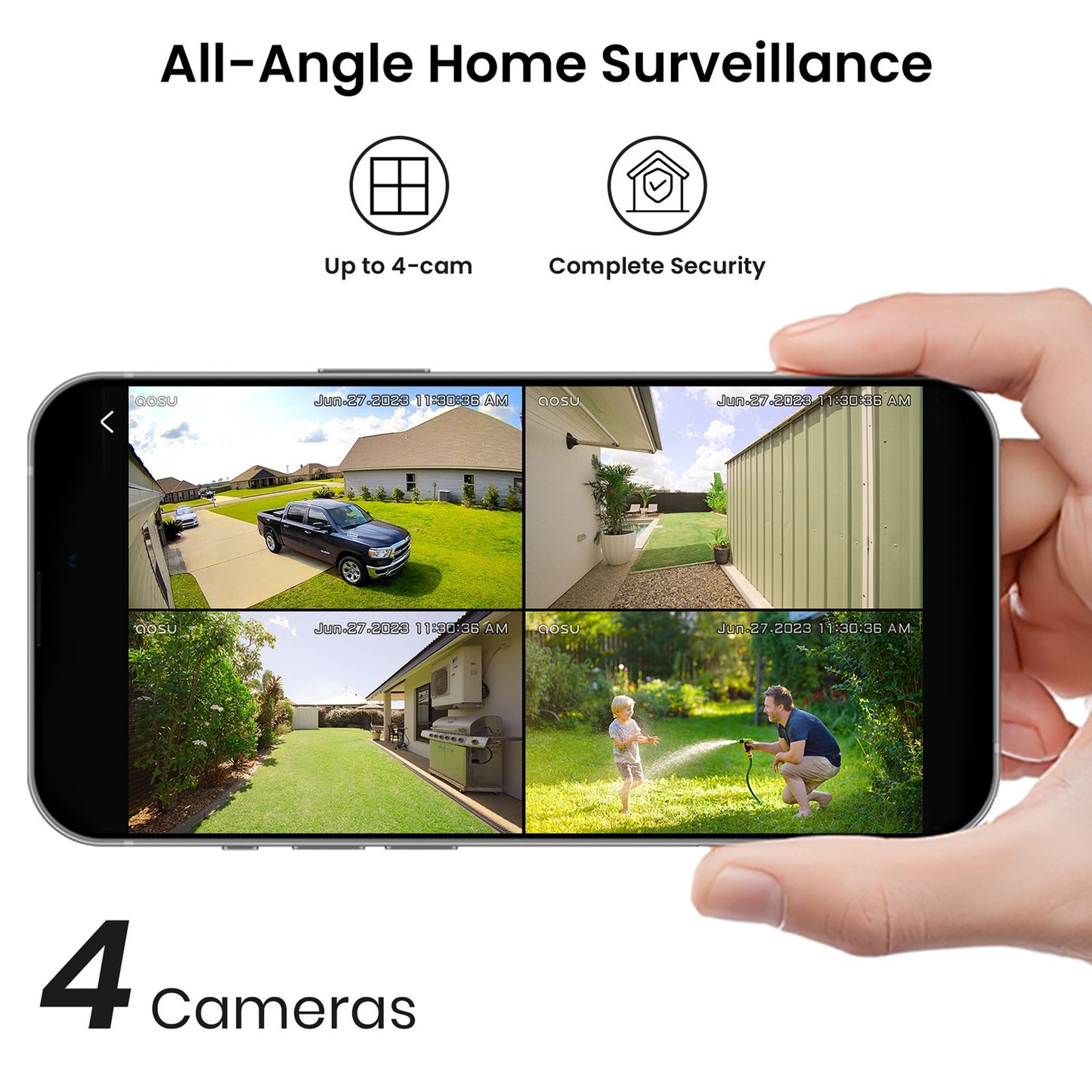 Petra AOSU 2K 3.0MP Dual-Band Solar Security Camera Kit with HomeBase (4-Pack, C9C-4H)