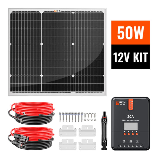 Rich Solar 50W 12V Monocrystalline Solar Kit with 20A MPPT Charge Controller