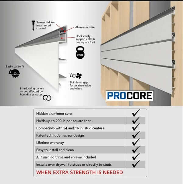 Proslat 8 ft. x 4 ft. PROCORE PVC Garage Slatwall System White – 4 Pack 128 sq ft 87742K