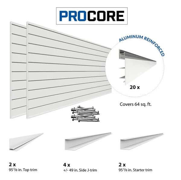 Proslat 8 ft. x 4 ft. PROCORE PVC Wall-Mounted Organizer White – 4 Pack 128 sq ft 87742K