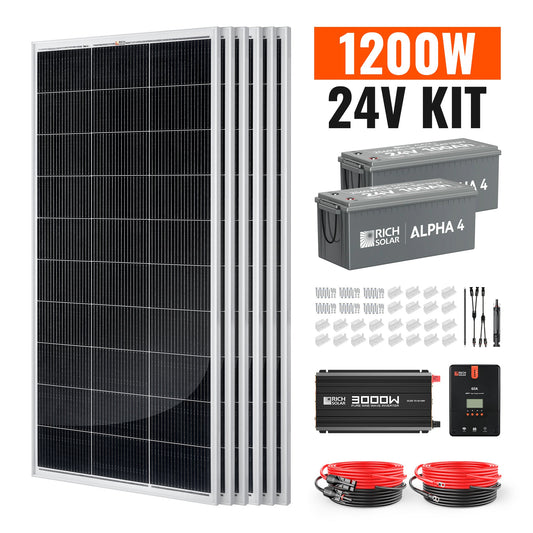 Rich Solar 1200 Watt 24V Off-Grid Complete Solar Kit with Lithium Batteries