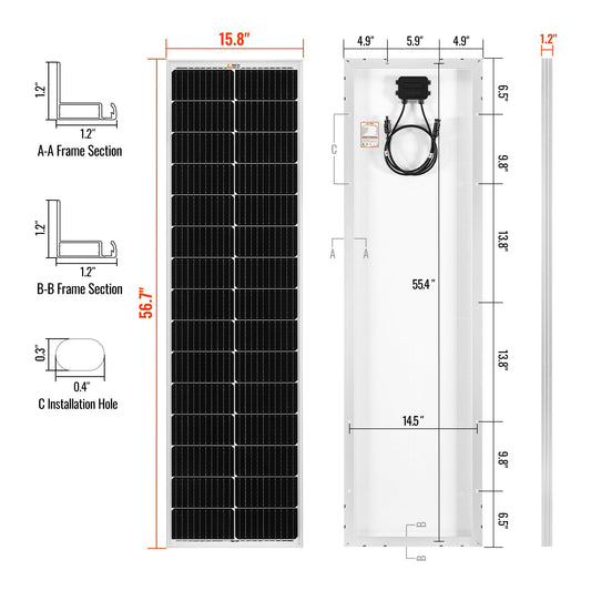 RICH SOLAR 100W MEGA SLIM Solar Panel (12V Monocrystalline, RS-M100SLX)