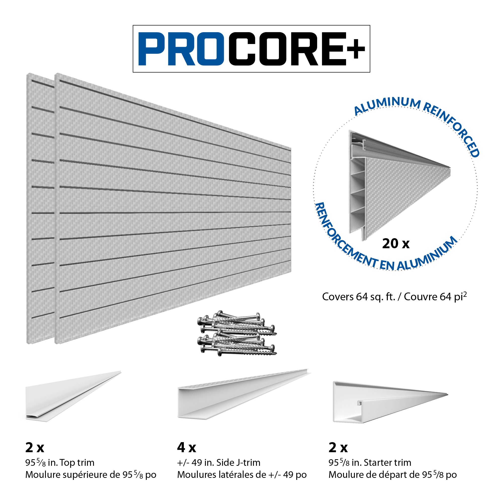 Proslat 8 ft. x 4 ft. PROCORE+ Silver Gray Carbon Fiber PVC Tool Storage Slatwall - 3 Pack 96 sq ft 87737K