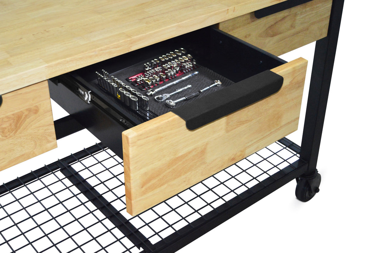 Duramax Rove 62 in. x 24 in. 3-Drawer Mobile Workbench with Solid Wood Top 68004