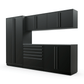 Proslat FusionPlus 10 ft MAX garage cabinet set in Black with Black handles and a Stainless Steel worktop