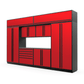 Proslat FusionPlus 13 ft MAX cabinet set with overheads in Traffic Red with Black handles and a Stainless Steel worktop