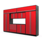 Proslat FusionPlus 13 ft MAX cabinet set with overheads in Traffic Red with Silver handles and a Powder Coated worktop