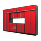 Proslat FusionPlus 13 ft MAX cabinet set with overheads in Traffic Red with Silver handles and a Stainless Steel worktop