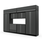 Proslat FusionPlus 13 ft MAX cabinet set with overheads in Traffic Gray with Silver handles and a Stainless Steel worktop