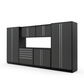 Proslat FusionPlus 13 ft MAX garage cabinet set in Traffic Gray with Silver handles and a Powder Coated worktop