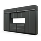 Proslat FusionPlus 13 ft TOOL garage cabinet set with overheads in Traffic Gray with Silver handles and a Powder Coated worktop