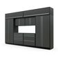 Proslat FusionPlus 13 ft TOOL garage cabinet set with overheads in Traffic Gray with Silver handles and a Stainless Steel worktop