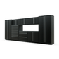 Proslat FusionPlus 16 ft TOOL garage cabinet set in Black with Silver handles and a Stainless Steel worktop