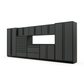 Proslat FusionPlus 16 ft TOOL garage cabinet set in Traffic Gray with Black handles and a Powder Coated worktop