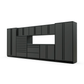 Proslat FusionPlus 16 ft TOOL garage cabinet set in Traffic Gray with Black handles and a Stainless Steel worktop