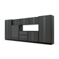 Proslat FusionPlus 16 ft TOOL garage cabinet set in Traffic Gray with Silver handles and a Powder Coated worktop