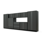 Proslat FusionPlus 16 ft TOOL garage cabinet set in Traffic Gray with Silver handles and a Stainless Steel worktop