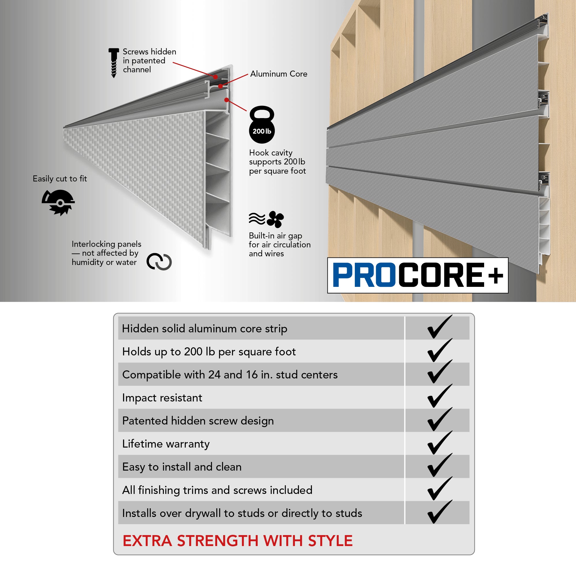 Proslat 8 ft. x 4 ft. PROCORE+ Silver Gray Carbon Fiber Garage Wall Organizer - 3 Pack 96 sq ft 87737K