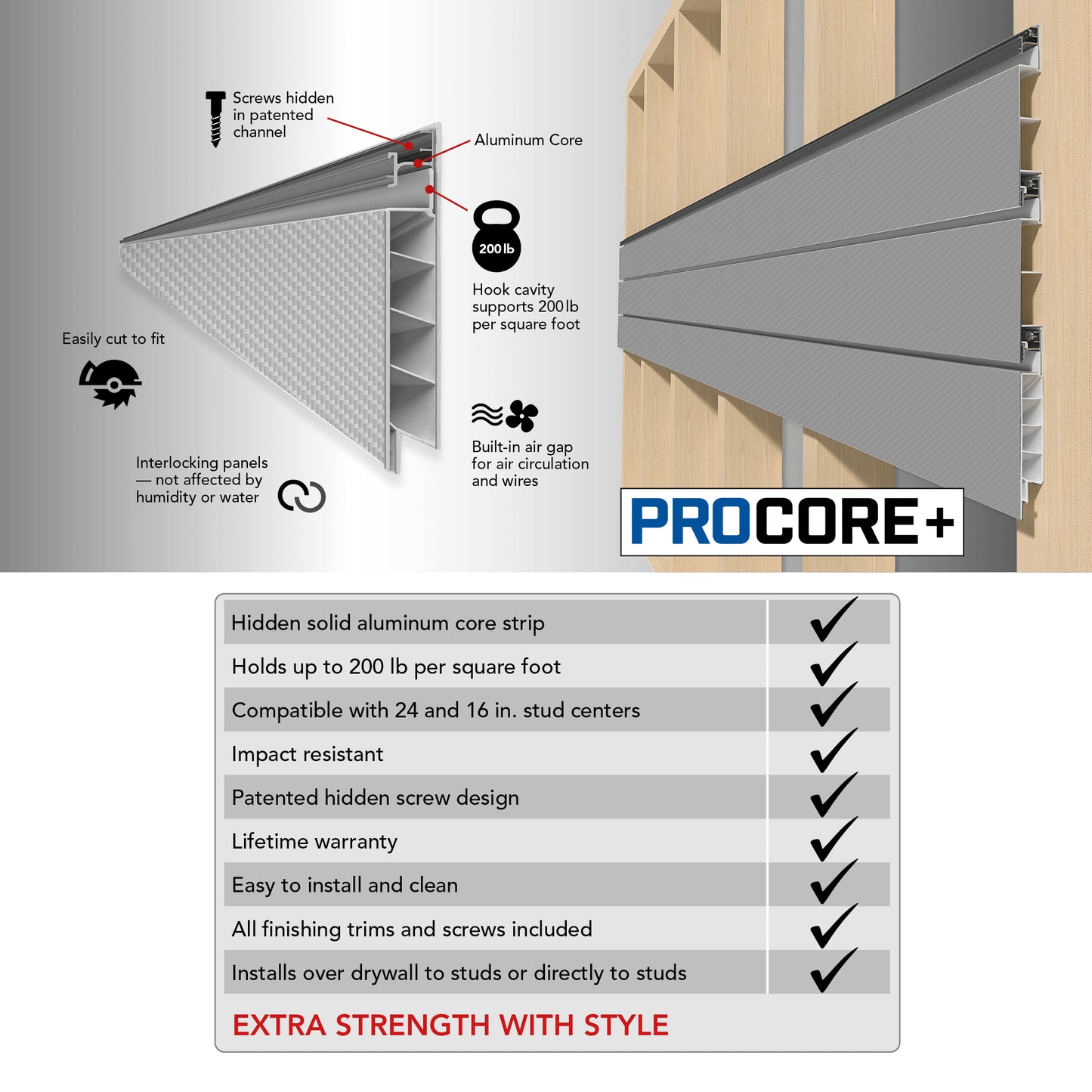 Proslat 8 ft.  x 4 ft. PROCORE+ Silver Gray Carbon Fiber PVC Wall Panels for Storage – 4 Pack 128 sq ft 87747K