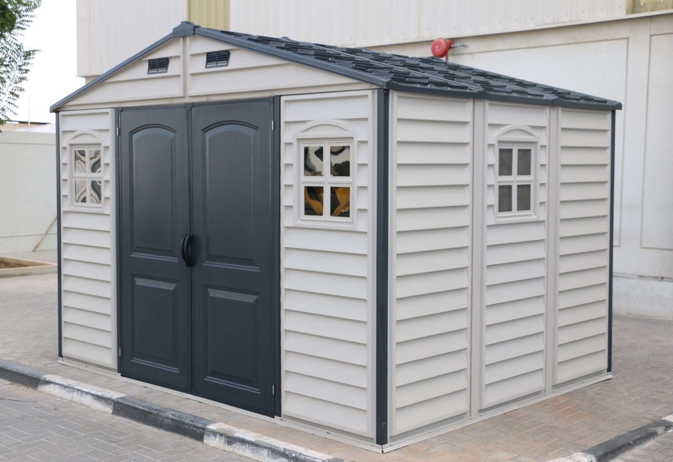 Duramax  Woodside Plus 10'x8' Adobe with Foundation Side View 30227