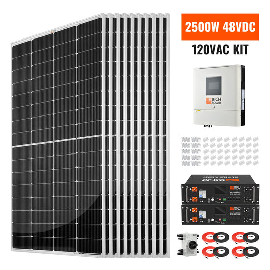 Rich Solar 2500W 48VDC 120VAC Complete Hybrid Solar Kit