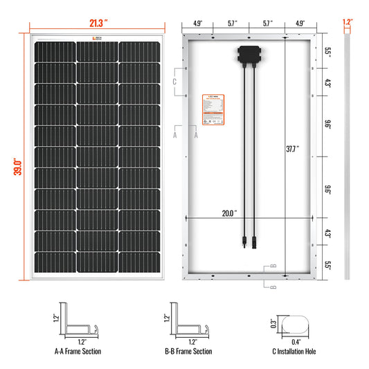 Rich Solar MEGA 100W 12V Off-Grid Monocrystalline Solar Panel