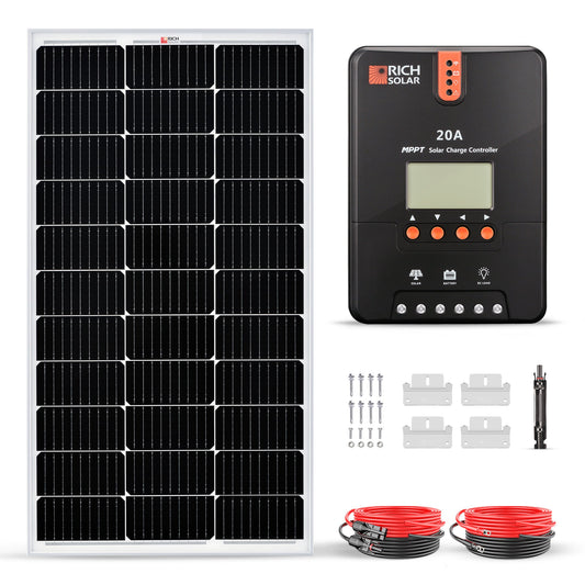 RICH SOLAR 100W Monocrystalline Solar Kit with 20A MPPT Controller