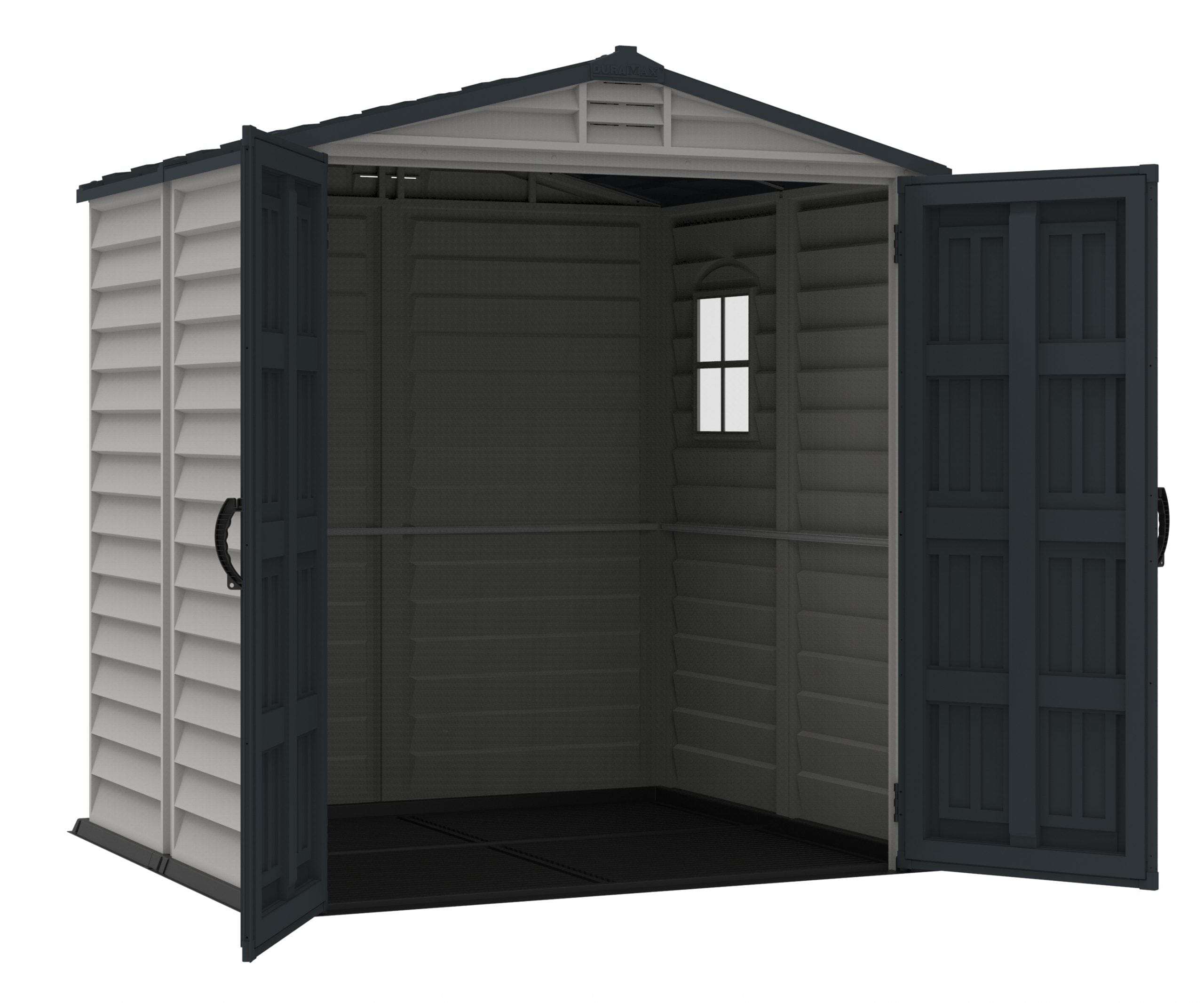 Duramax  6' x 6' StoreMate Plus Vinyl Shed w/ Floor Front Door Open 30425