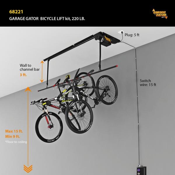 Garage Gator Motorized Bike Lift GG8220 overhead  Remote-Controlled Storage Hoist 220LBs.